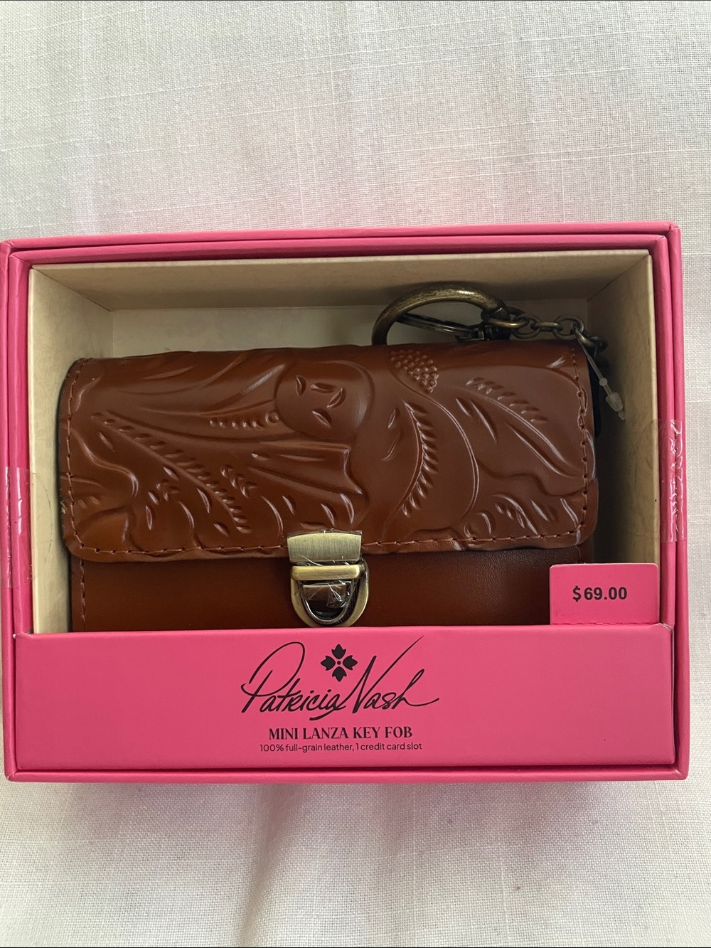 Patricia Nash Chestnut Embossed Leather Mini Lanza Key Pouch